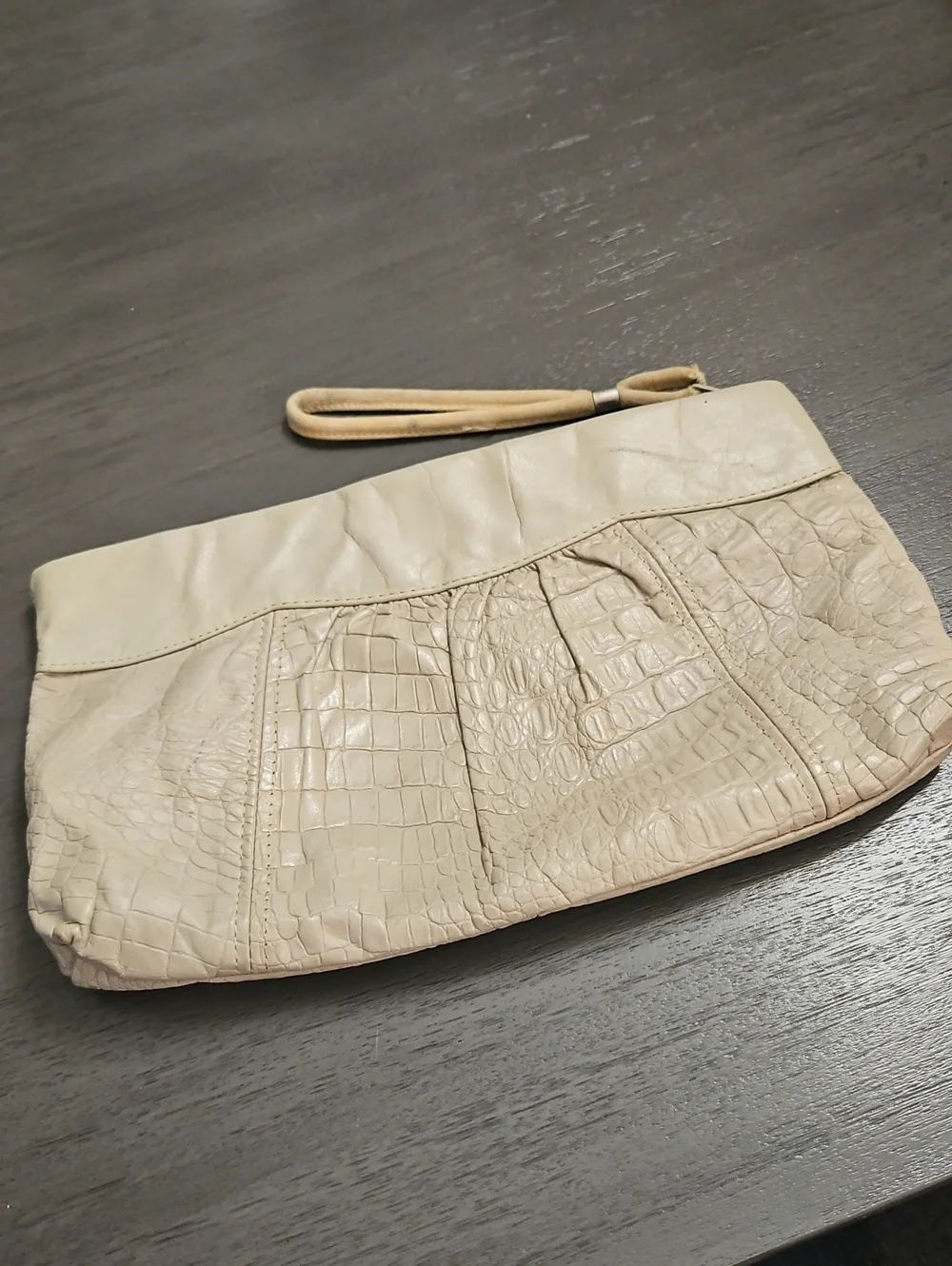 Vintage Clutch Purse Bag Taupe Faux Croc Embossed Leather Like Exterior
